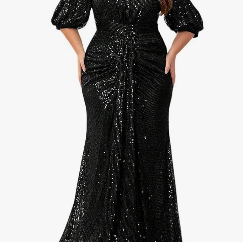 Black off the shoulder Sequin Gown.